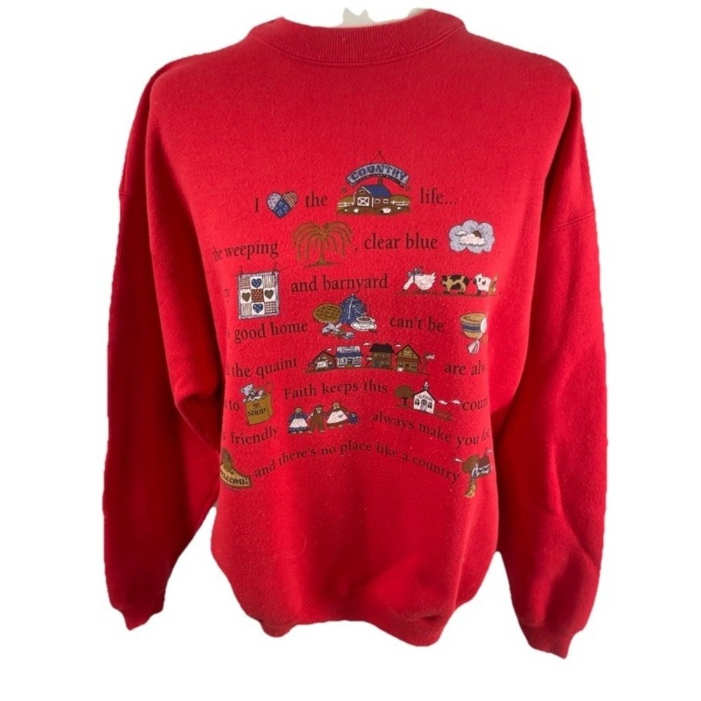 Country Life‎ Vintage HAINES HEAVYWEIGHT red Crewneck Grandma Sweatshirt Size L